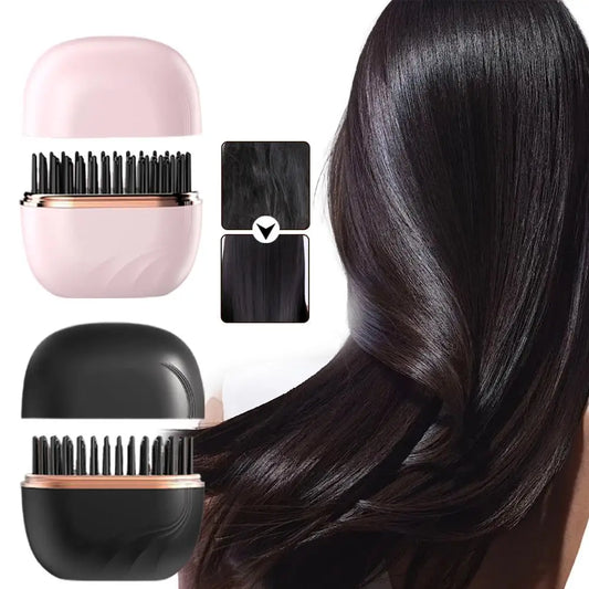 Portable Hair Straightener Brush Rechargeable 3-Speed Temperature Controlled Heating Straight Hair Comb Smoothing Brush