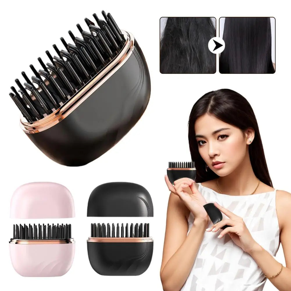 Portable Hair Straightener Brush Rechargeable 3-Speed Temperature Controlled Heating Straight Hair Comb Smoothing Brush