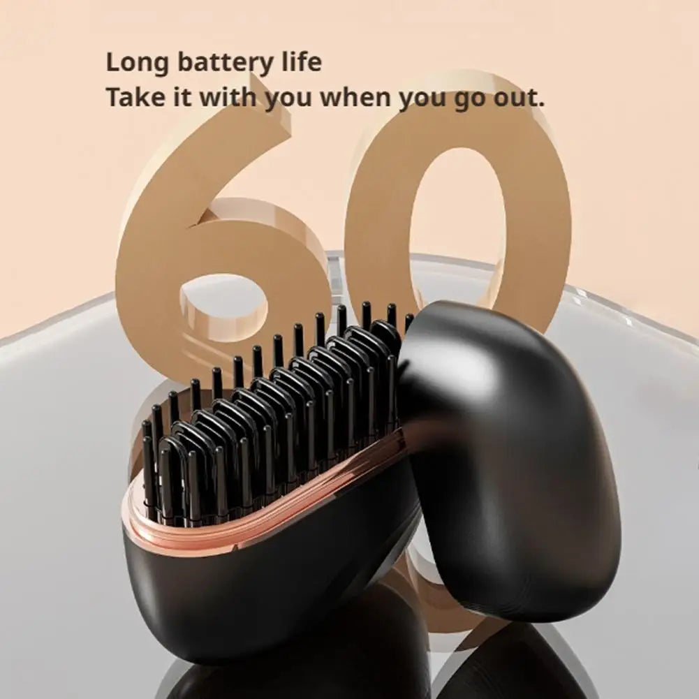 Portable Hair Straightener Brush Rechargeable 3-Speed Temperature Controlled Heating Straight Hair Comb Smoothing Brush