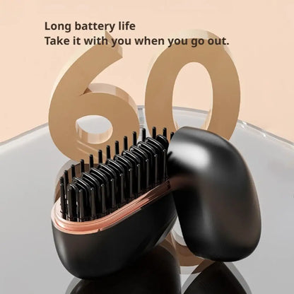 Portable Hair Straightener Brush Rechargeable 3-Speed Temperature Controlled Heating Straight Hair Comb Smoothing Brush